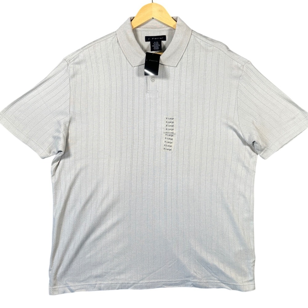 J Ferrar Mens XL Gray Striped Short Sleeve Polo Shirt